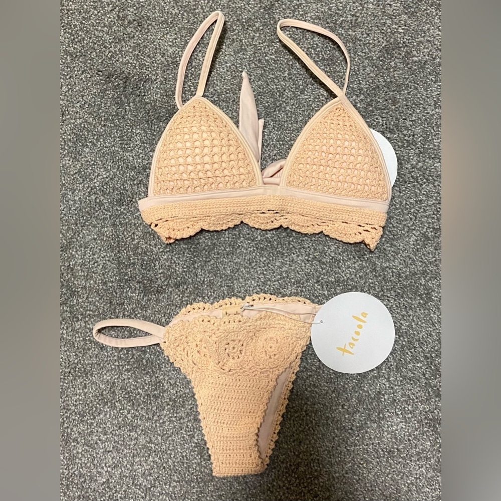 NWT Tacoola Crochet Peach Swim Top (S) and  Bottom (M/L) Swimsuit